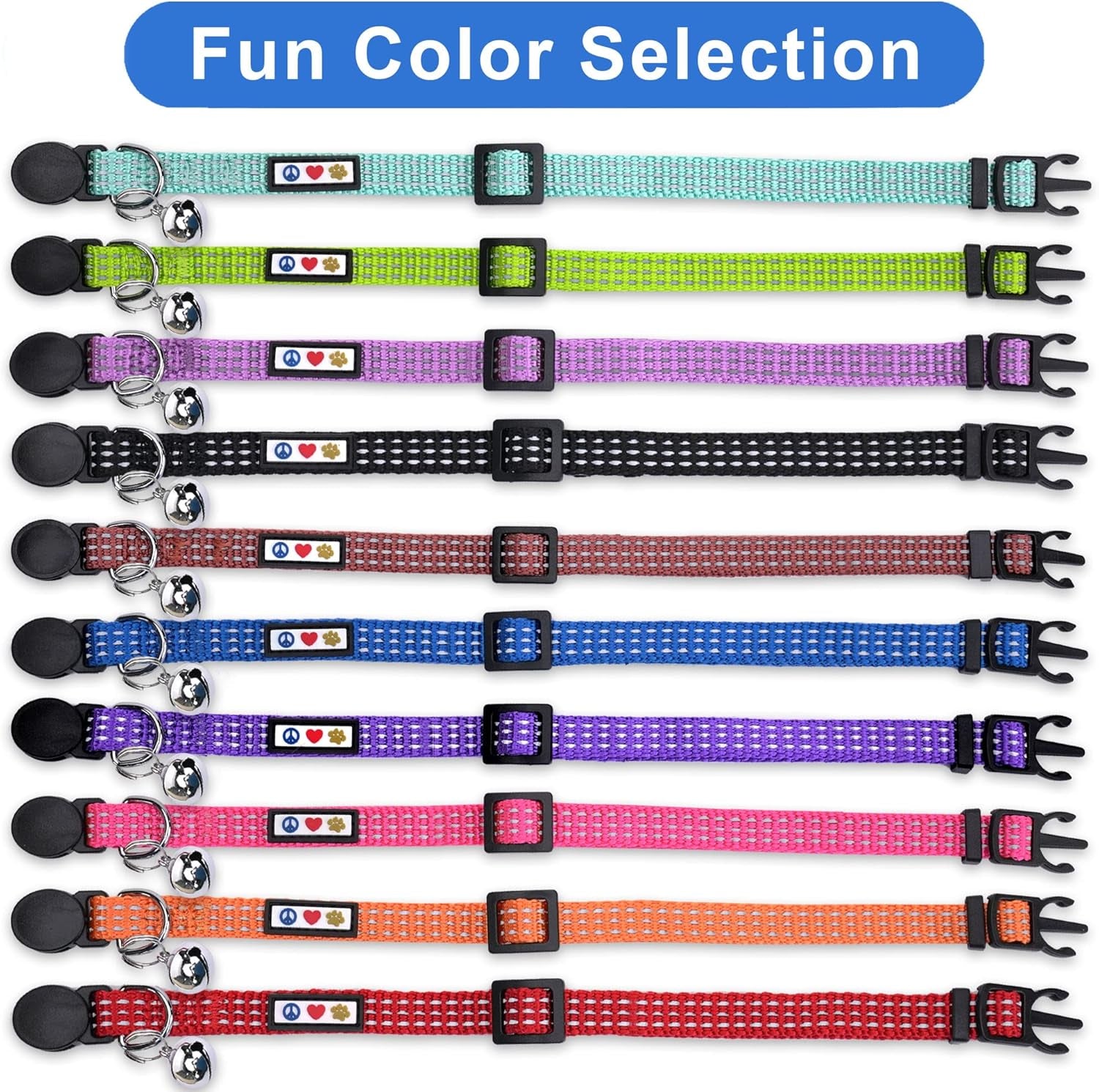 Reflective Teal Cat Collar with Safety Buckle and Removable Bell for Kitten and Cats